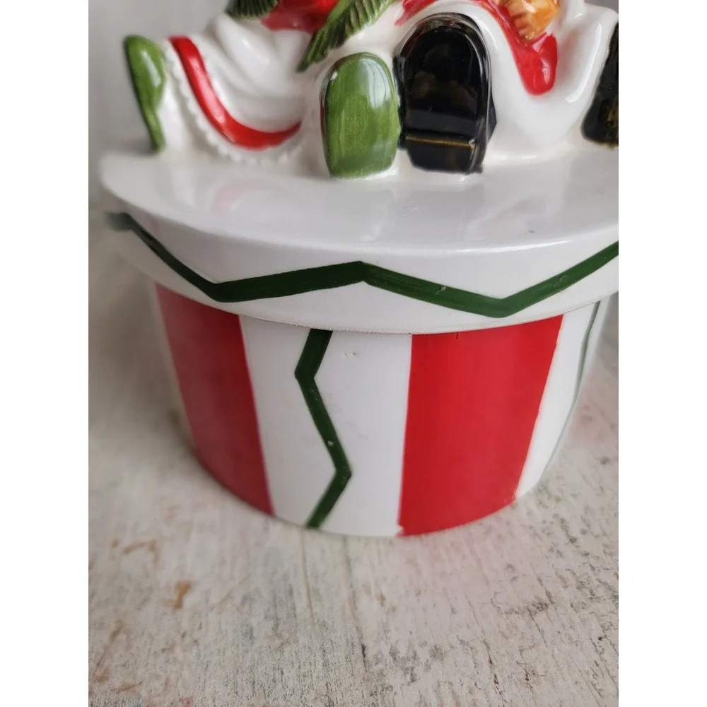 Lefton sleeping Mrs Mr Santa Claus vintage lidded container Xmas home‎